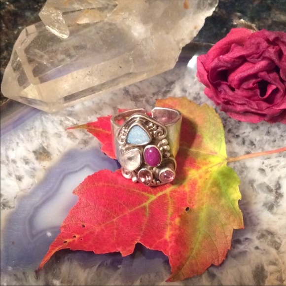 Vintage Sajen adjustable multi-gem silver ring